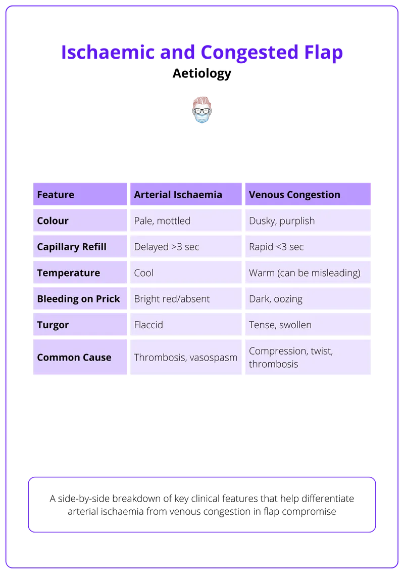Ischaemic vs Congested Flap Clinical Signs