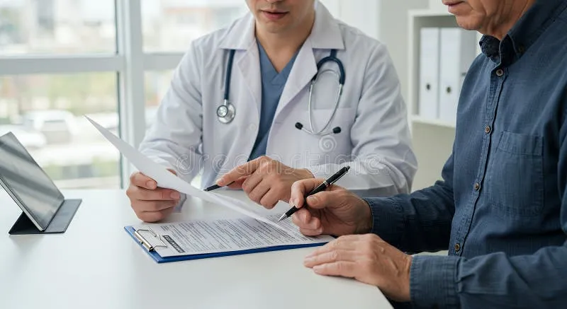Doctor and patient reviewing medical consent form