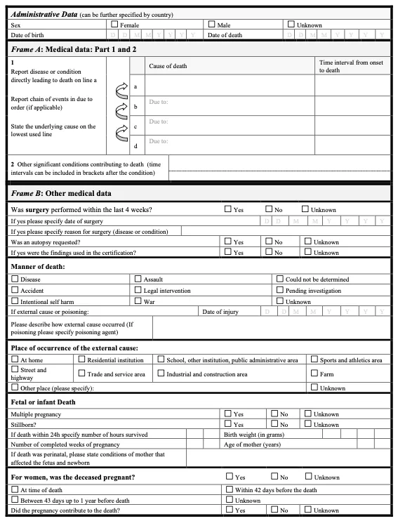 WHO International Death Certificate Form