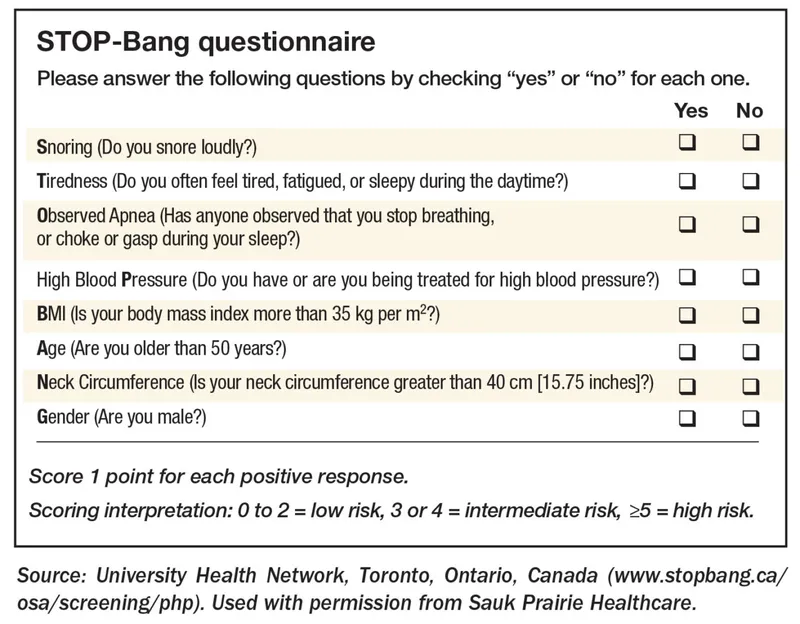 STOP-Bang Questionnaire for Obstructive Sleep Apnea