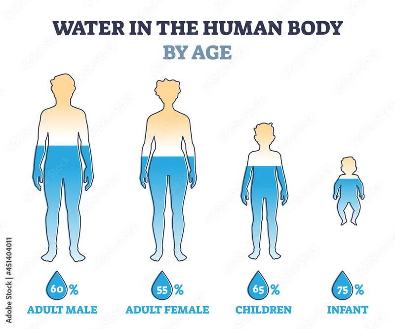 Water composition in human body by age