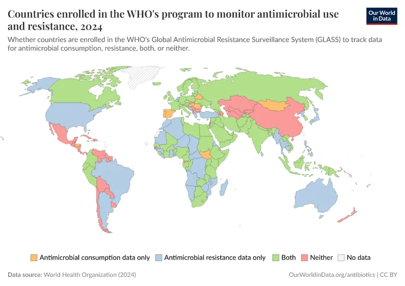 Global antimicrobial resistance surveillance map showing resistance patterns