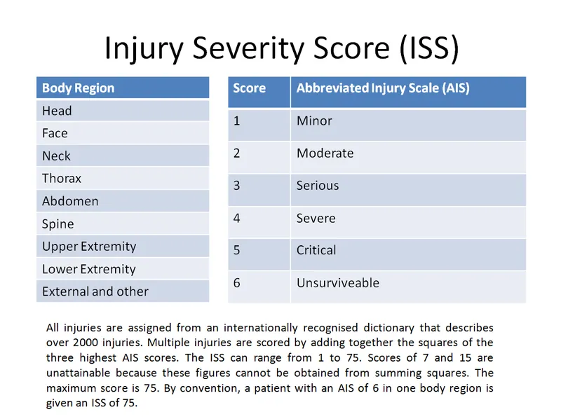 Multi-system trauma assessment with ISS scoring regions and calculations