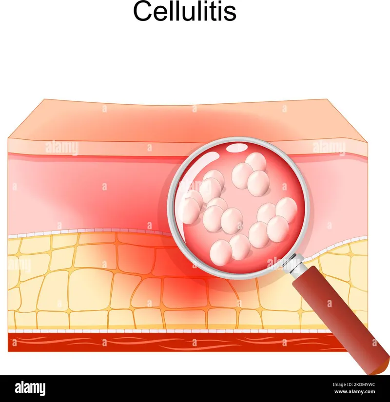 Anatomical layers of skin showing bacterial invasion pathways