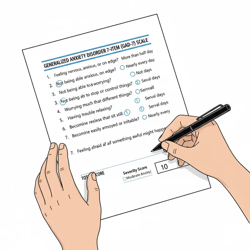 Figure 2: Patient completing GAD-7 questionnaire showing typical scoring pattern for moderate generalised anxiety disorder