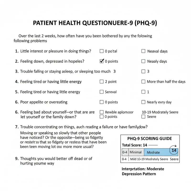 Figure 3: PHQ-9 depression screening questionnaire with scoring guide showing moderate depression pattern