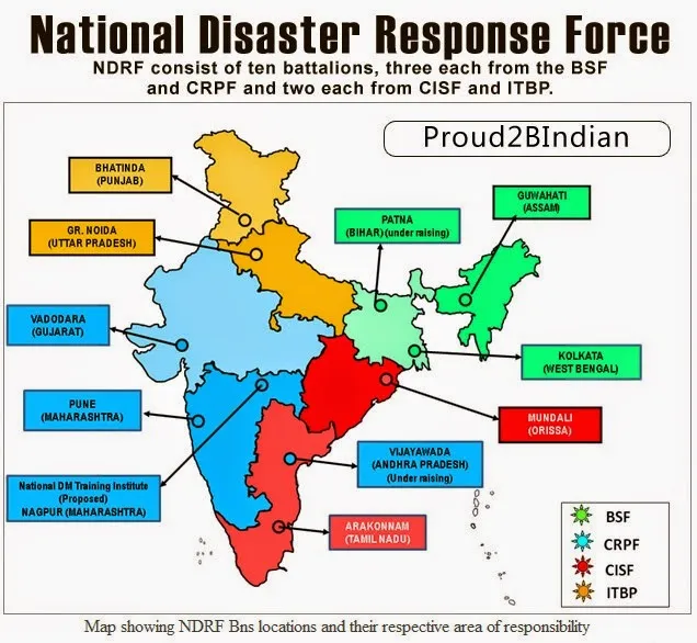 Map showing NDRF battalion locations across India