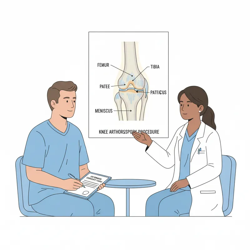 Figure 1: Clinical photograph showing a patient signing a consent form while a doctor explains a procedure using anatomical diagrams