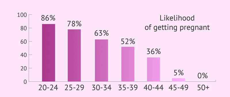 Graph showing age-related decline in female fertility with conception rates by age