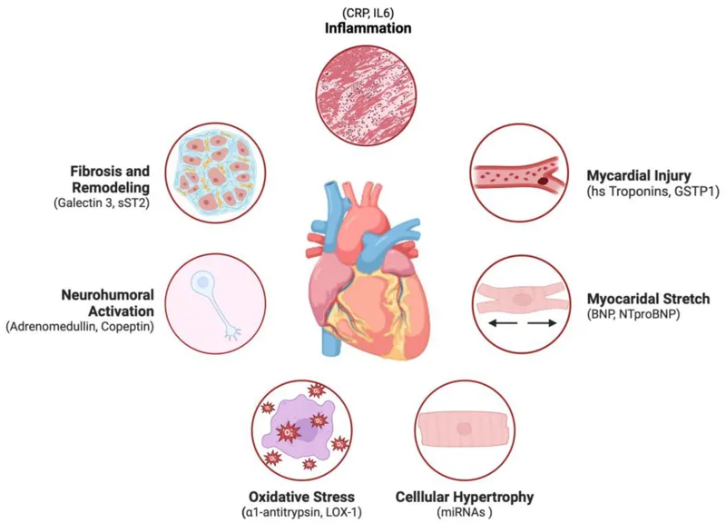 Laboratory results showing elevated BNP and troponin levels in heart failure