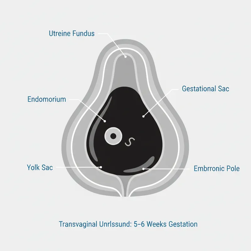 Figure 3: Transvaginal ultrasound showing intrauterine gestational sac with yolk sac at 5-6 weeks gestation
