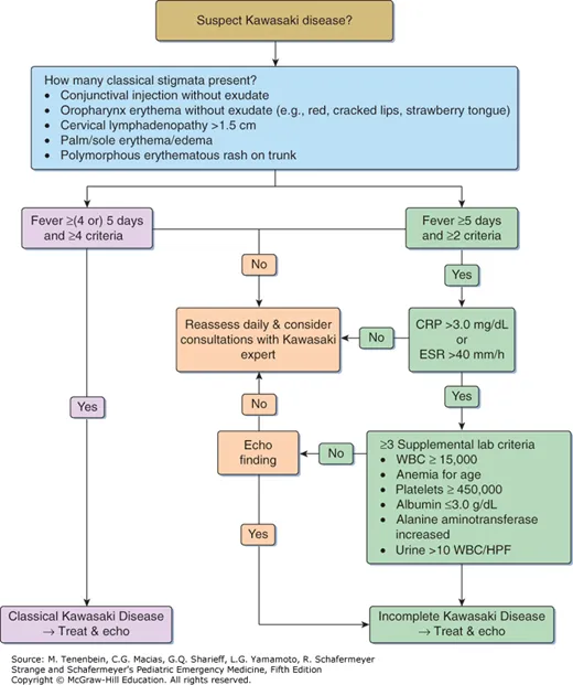 Clinical decision tree for Kawasaki disease diagnosis and management
