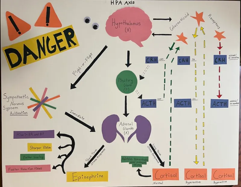 HPA axis diagram showing hypothalamus pituitary adrenal cortisol feedback loop