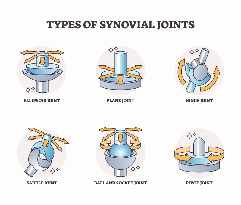 3D anatomical model of synovial joint showing articular surfaces and motion axes