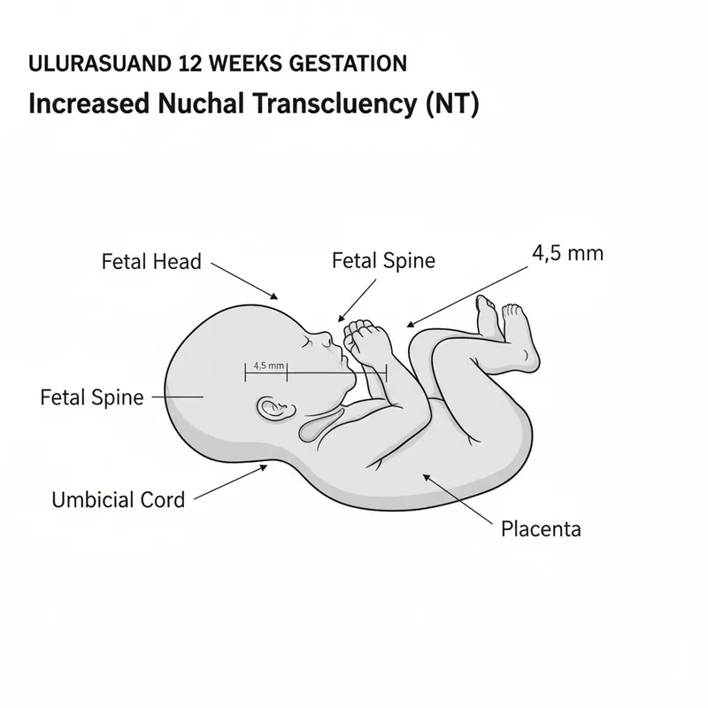 Figure 1: Ultrasound image showing increased nuchal translucency at 12 weeks gestation with measurement calipers