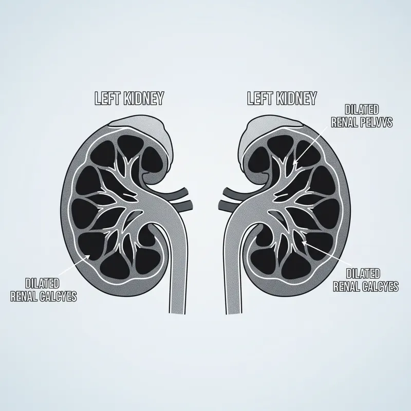 Figure 1: Ultrasound image showing bilateral hydronephrosis with dilated renal pelvis and calyces indicating urinary tract obstruction