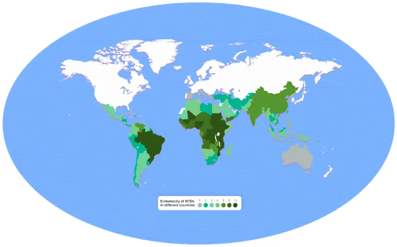 Tropical climate map showing dermatological disease distribution patterns