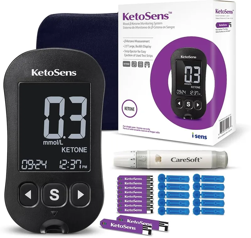 Figure 1: Blood glucose meter showing reading of 18.2 mmol/L with ketone warning symbol