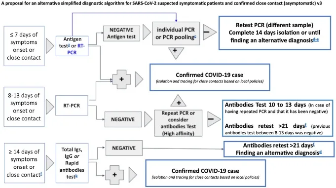Laboratory workflow diagram showing viral diagnostic testing algorithms