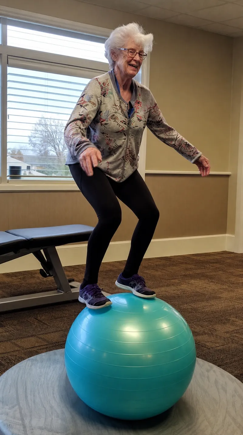 Elderly patient doing balance exercises