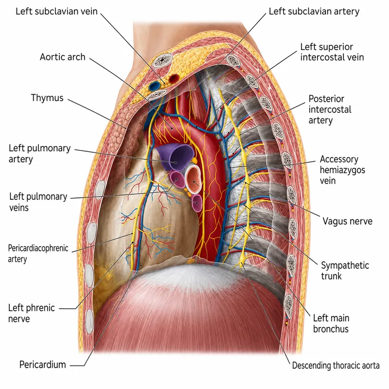 Mediastinum sagittal view with key structures