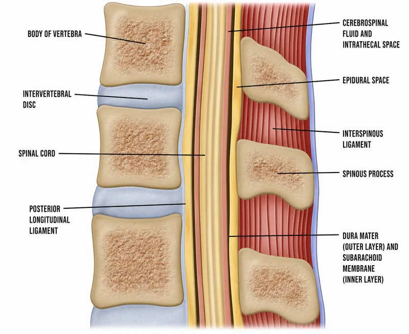 Sagittal view of spinal column layers for epidural