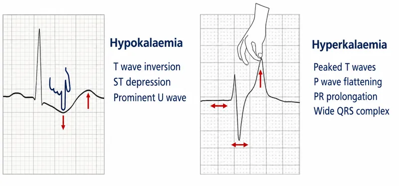 ECG changes in Hypokalemia and Hyperkalemia