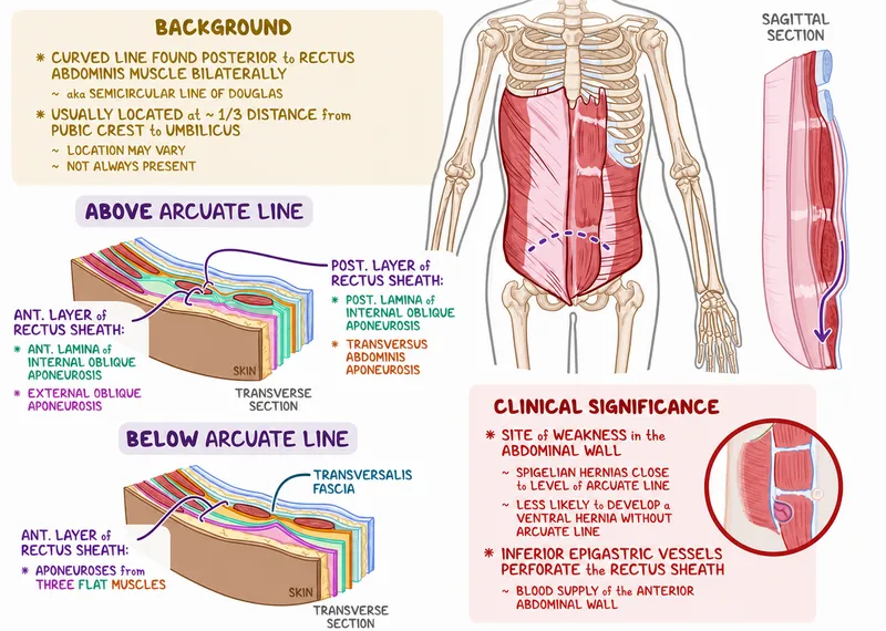 Rectus sheath above and below arcuate line