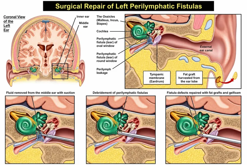 Perilymphatic fistula at round window diagram