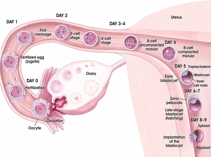 Zygote to blastocyst development and implantation