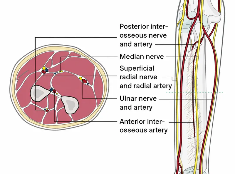 Forearm neurovasculature and cross-section