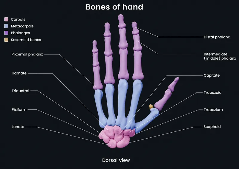 Dorsal view of hand bones