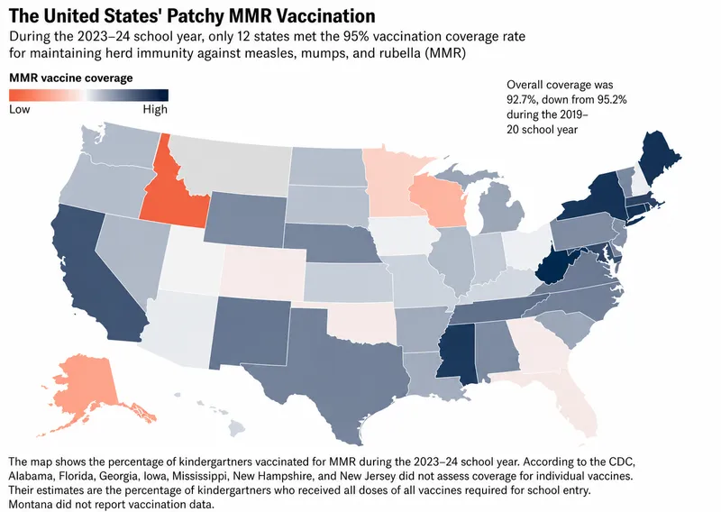 US MMR Vaccination Coverage by State (2023-24)