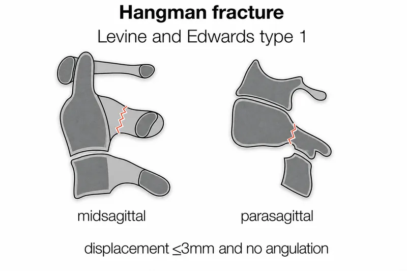 Hangman fracture Levine and Edwards type 1