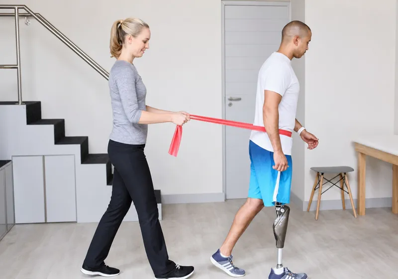 Amputee gait training with resistance band