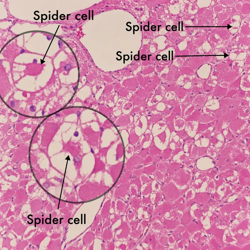 Histopathology of cardiac rhabdomyoma with spider cells