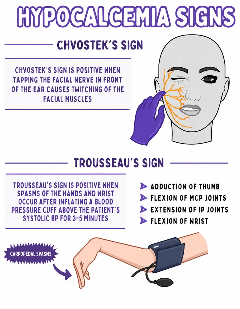 Hypocalcemia Signs: Chvostek's and Trousseau's