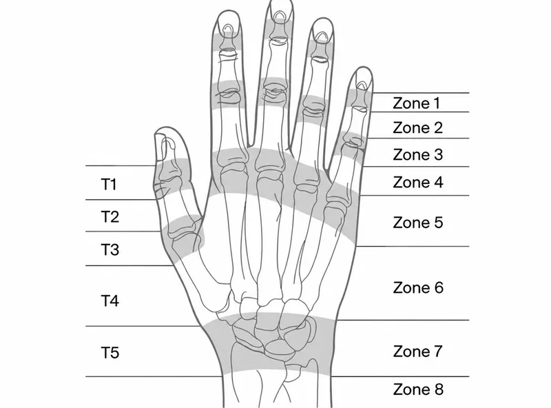 Extensor tendon zones of hand