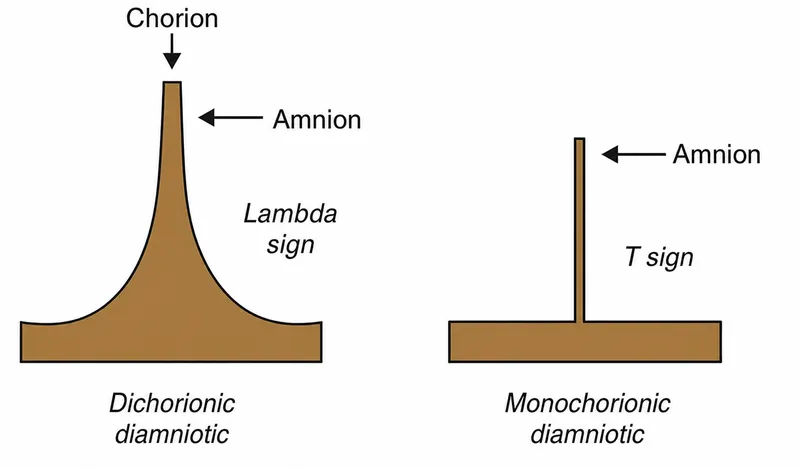 Lambda and T signs in twin pregnancies