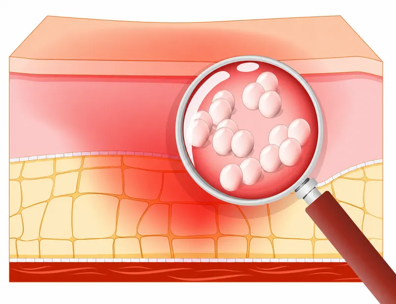 Anatomical layers of skin showing bacterial invasion pathways