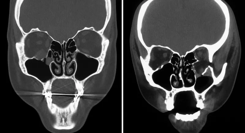 Coronal CT: Orbital floor fracture w/ muscle
