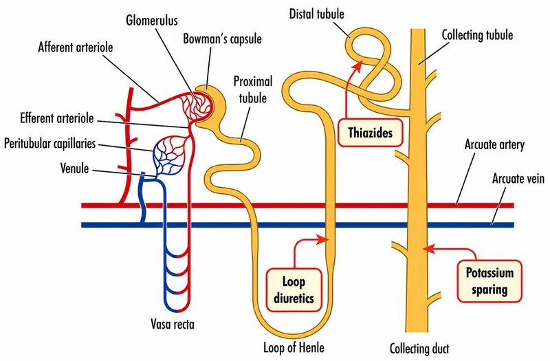 Nephron with diuretic sites of action