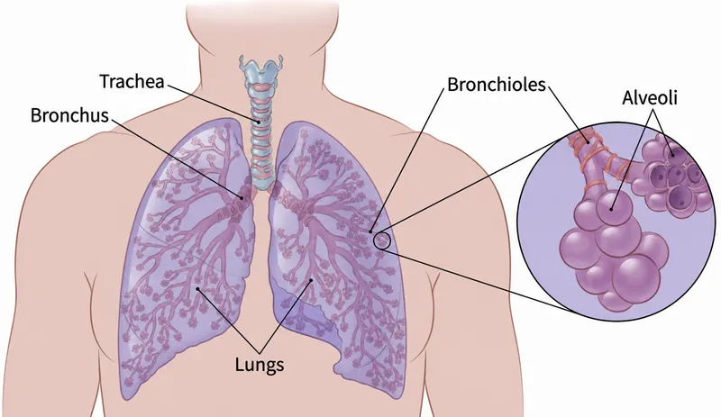 Anatomy of the lungs, bronchi, bronchioles, and alveoli