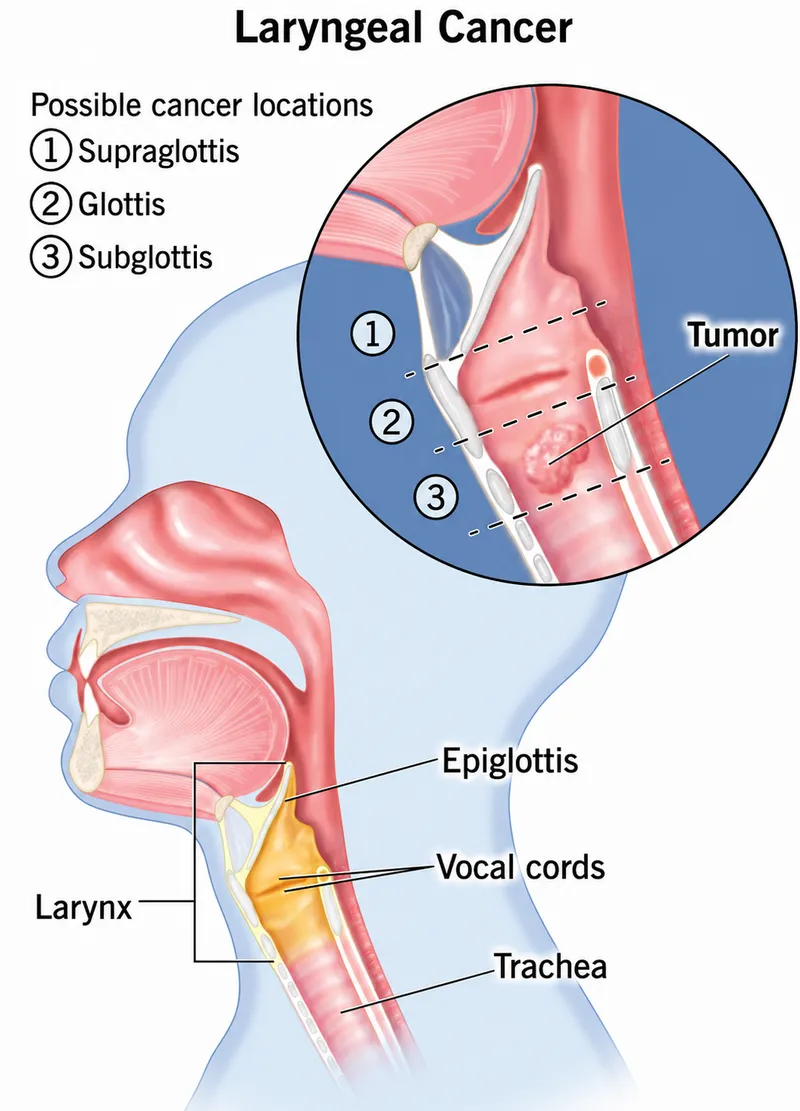 Larynx anatomy with supraglottis, glottis, subglottis