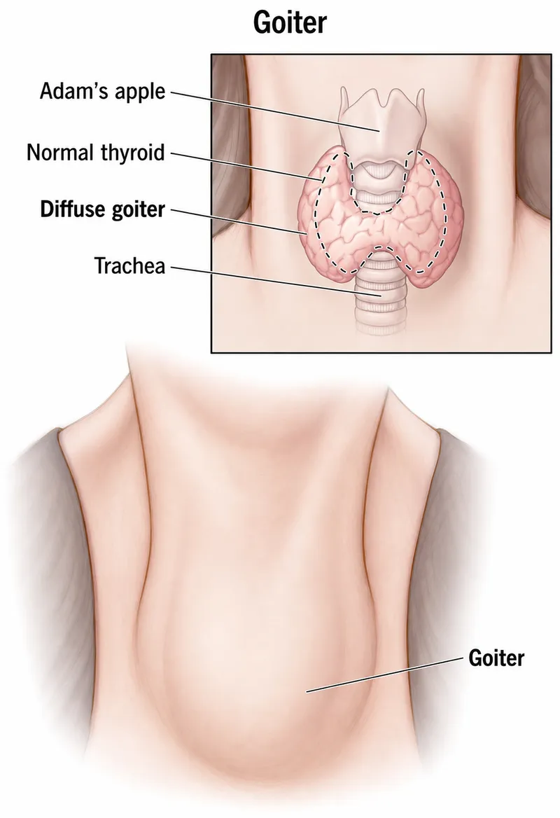 Goiter: Normal vs. Enlarged Thyroid Gland