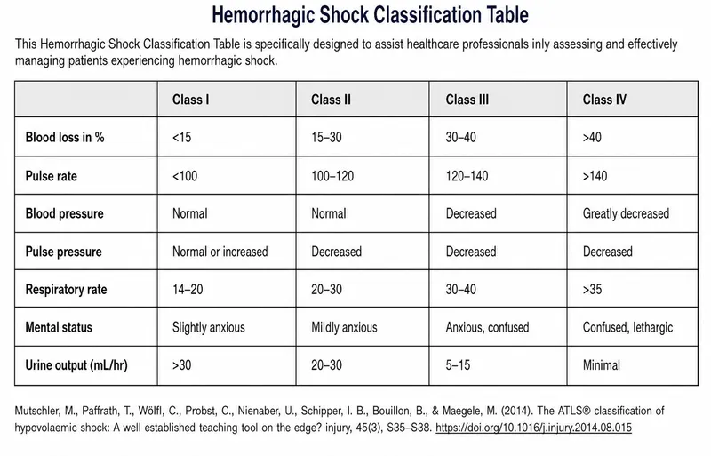 Hemorrhagic Shock Classification Table (ATLS)