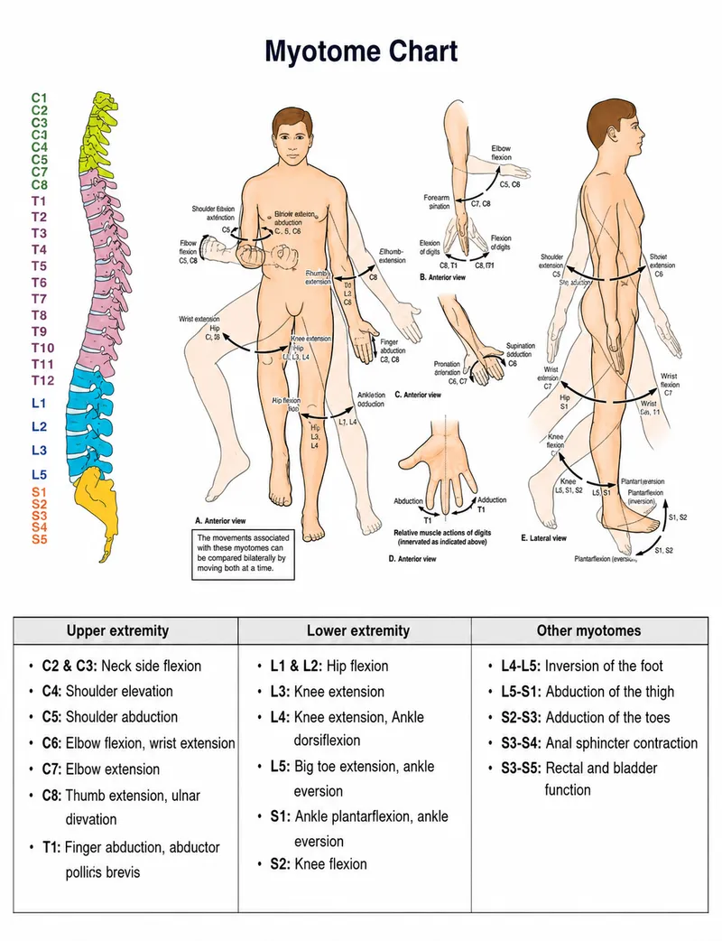 Myotome Chart: Spinal Nerve Roots and Muscle Movements