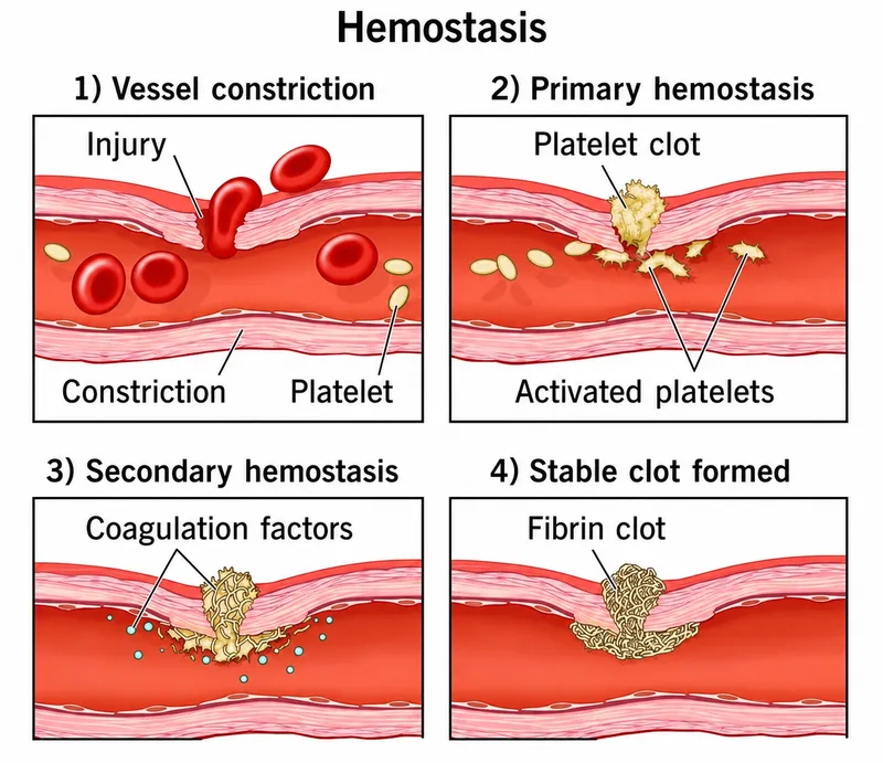 Hemostasis: Vessel Constriction, Platelet Plug, Fibrin Clot