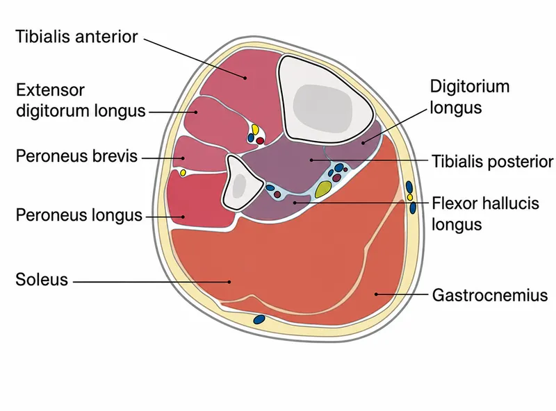 Leg cross-section showing anatomical compartments