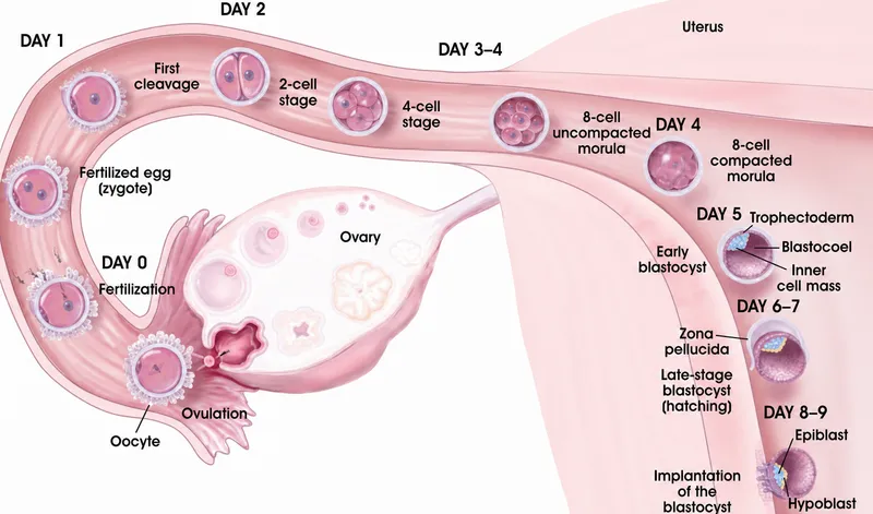 Human fertilization, cleavage, blastocyst, and implantation